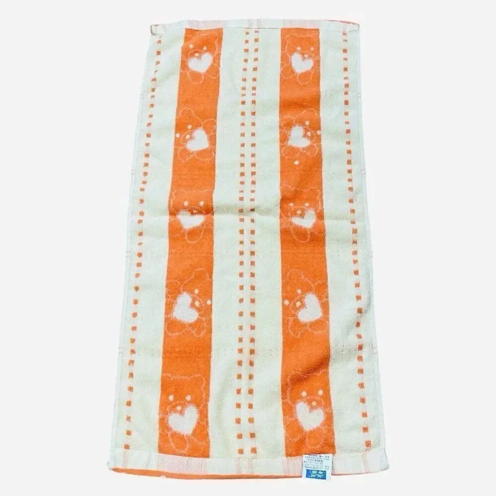 Vintage Jinlan Orange Teddy Bear Cotton Hand Towel 27 x 13 Hearts Flowers Kawaii